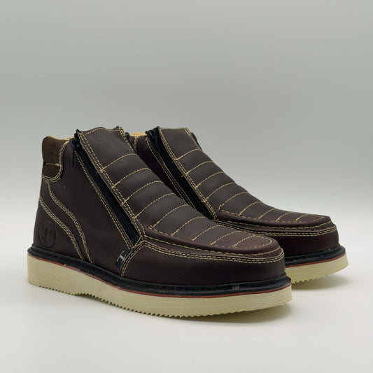 Zapato de Trabajo Doble Cierre Bordado Crazy Café Mil Rayas