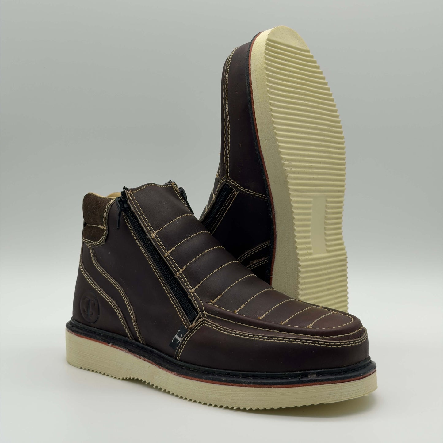 Zapato de Trabajo Doble Cierre Bordado Crazy Café Mil Rayas