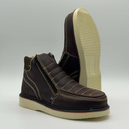 Zapato de Trabajo Doble Cierre Bordado Crazy Café Mil Rayas