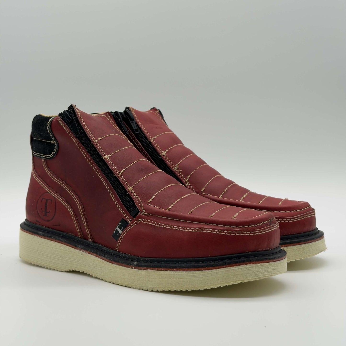 Zapato de Trabajo Doble Cierre Bordado Crazy Vino Mil Rayas