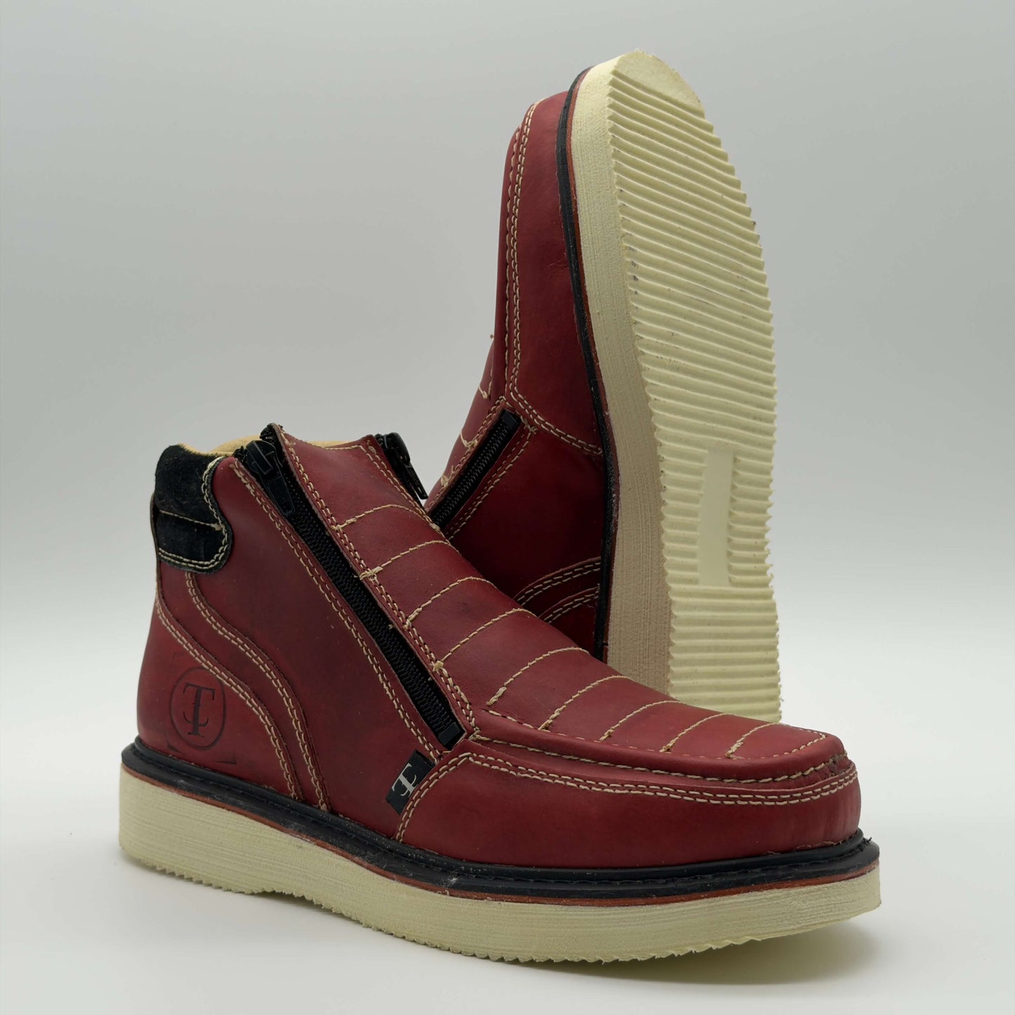 Zapato de Trabajo Doble Cierre Bordado Crazy Vino Mil Rayas