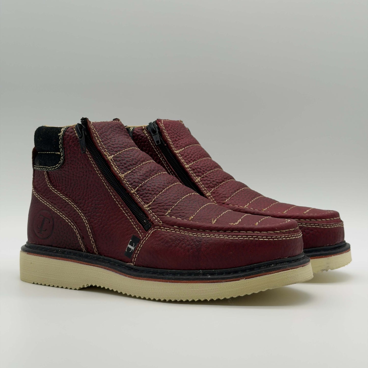 Zapato de Trabajo Doble Cierre Bordado Floter Vino Mil Rayas