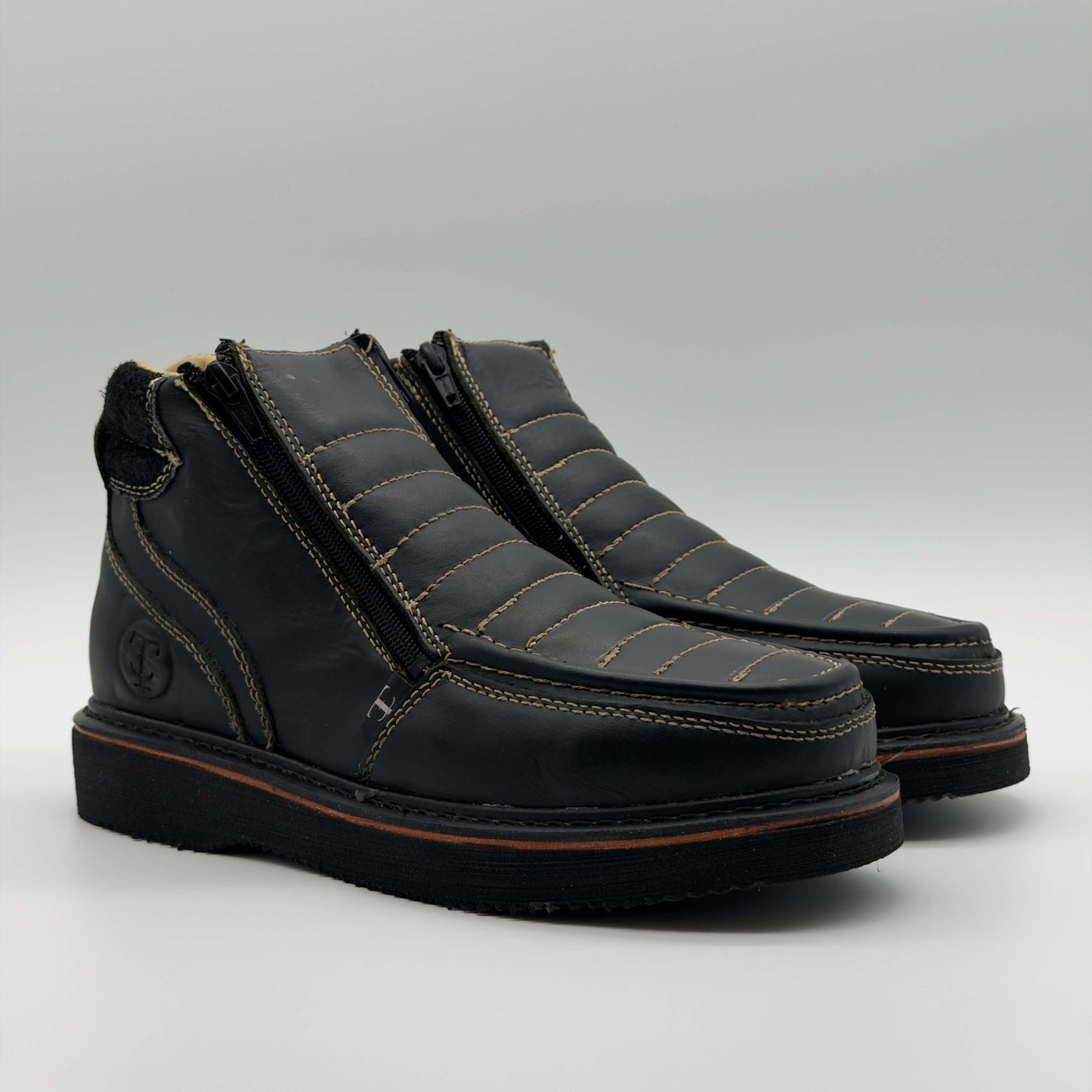 Zapato de Trabajo Doble Cierre Bordado Crazy Negro Mil Rayas