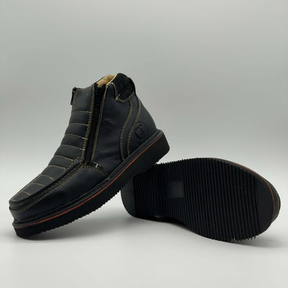 Zapato de Trabajo Doble Cierre Bordado Crazy Negro Mil Rayas