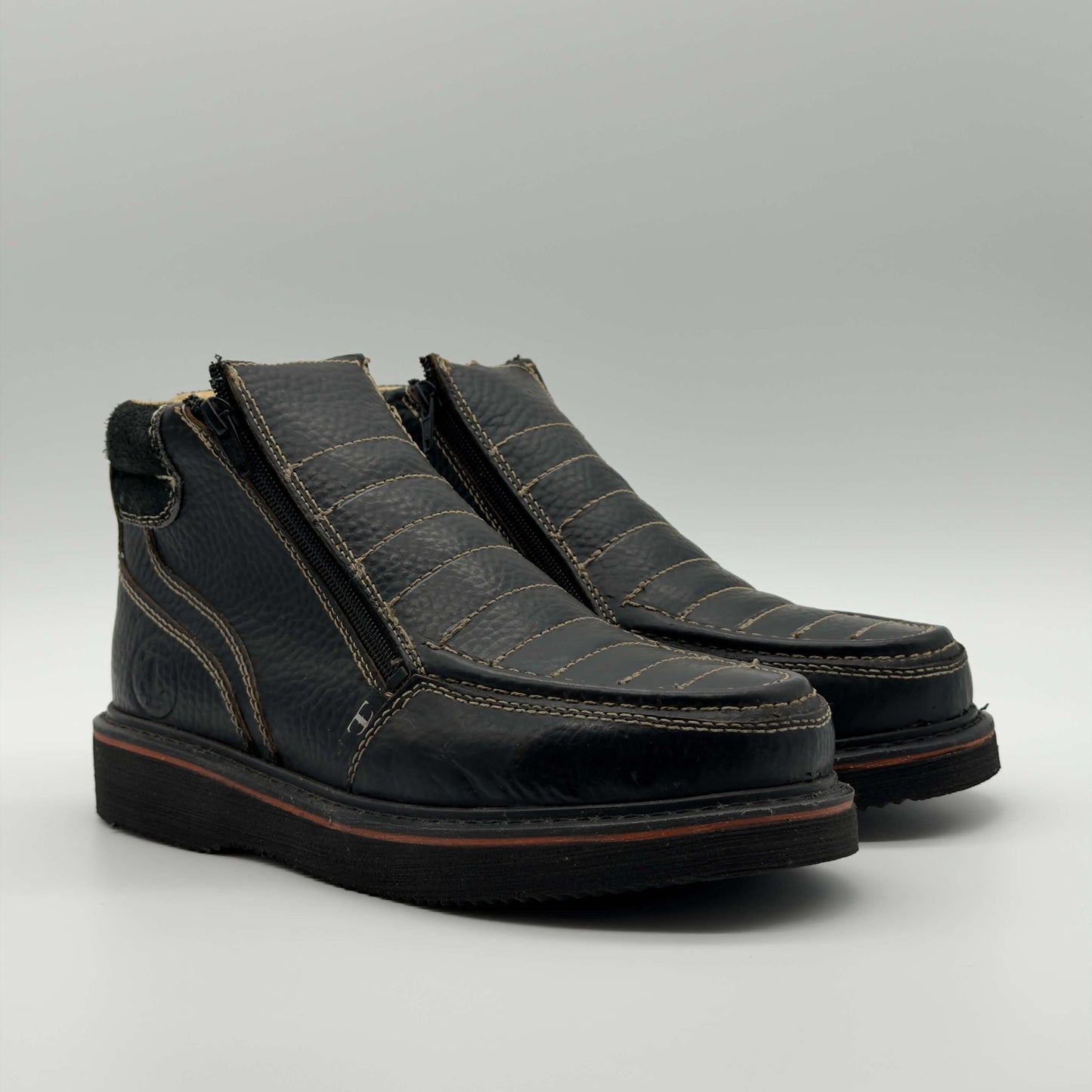 Zapato de Trabajo Doble Cierre Bordado Floter Negro Mil Rayas