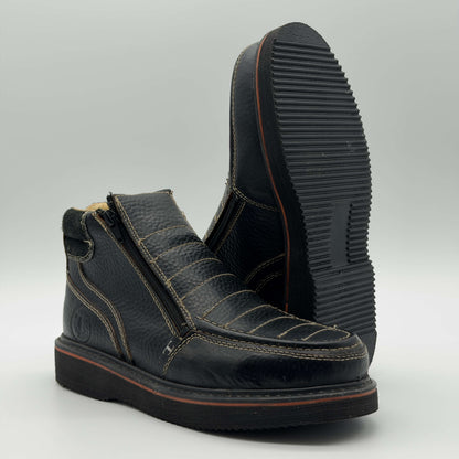 Zapato de Trabajo Doble Cierre Bordado Floter Negro Mil Rayas